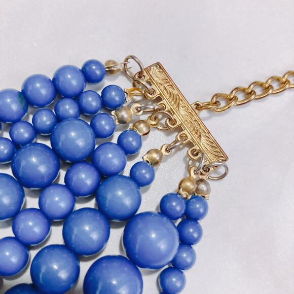 VTG 7 Strand Necklace Bold Retro Boho Blue Acrylic Beads Chunky Statement - Picture 4 of 9